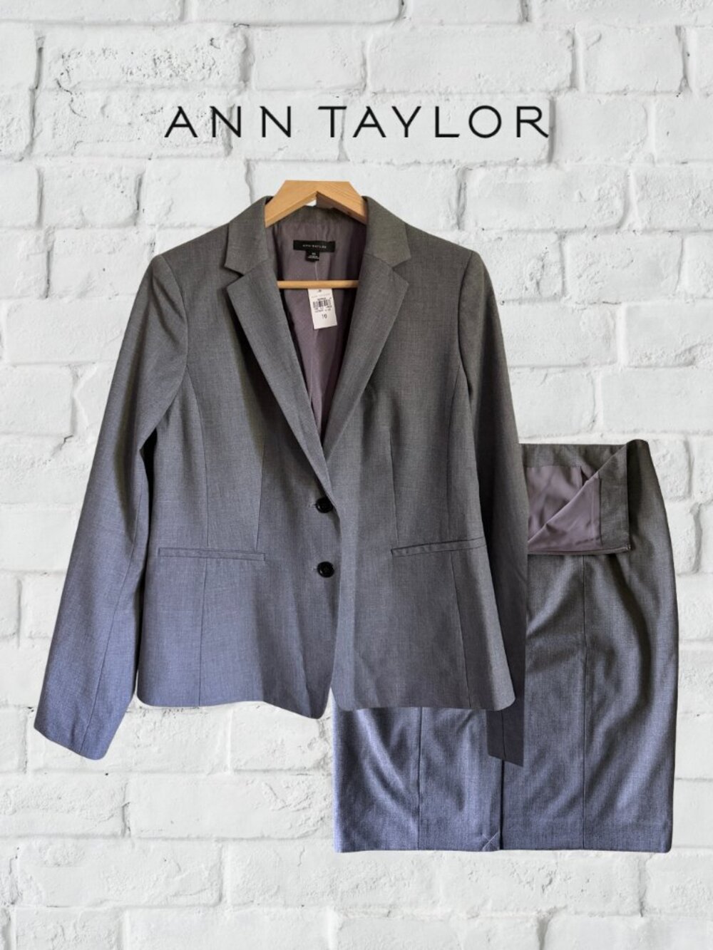 Ann Taylor NWT - Gray Suit Set Blazer - Skirt Size 10